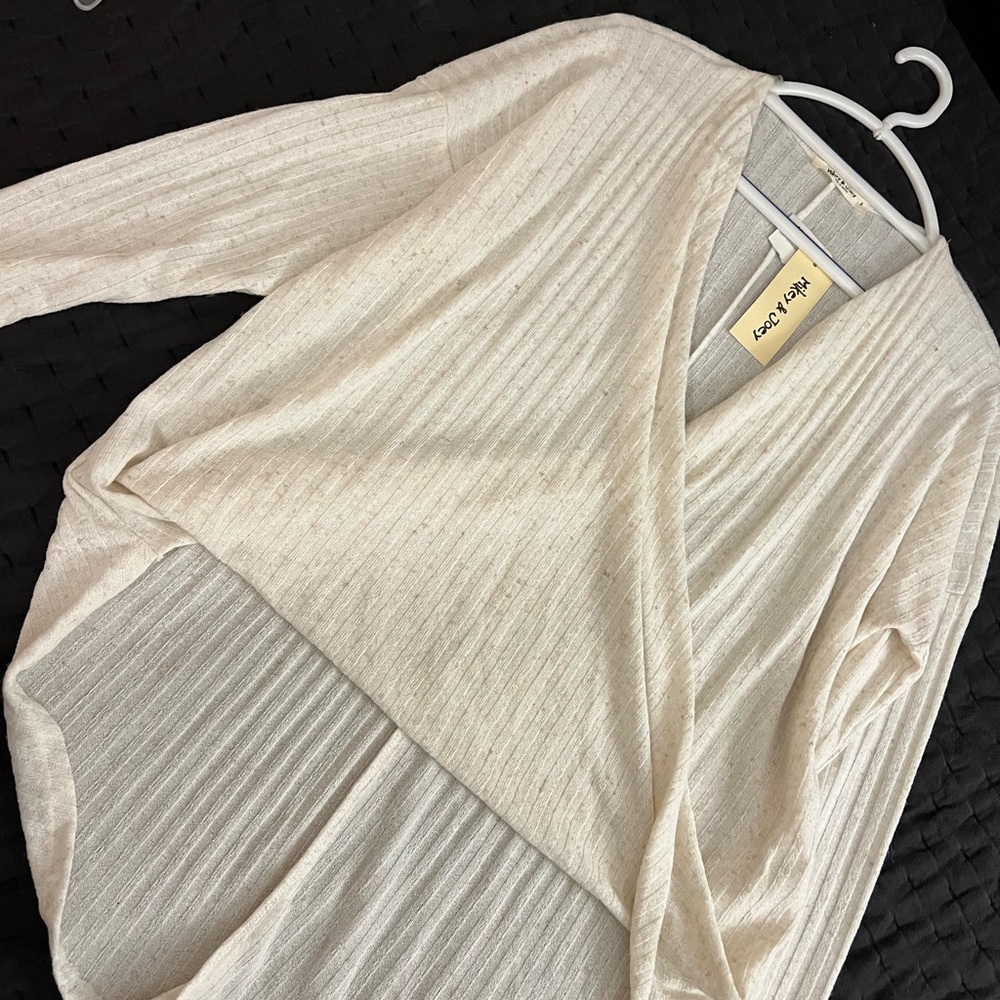Cream Ribbed Wrap Sweater - Picture 2 of 7